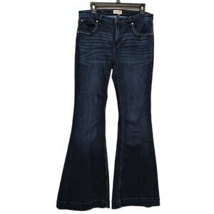 Shyanne Womens Dark Wash Jeans Flare Leg Mid Rise 32x34 Embroidered Long Western